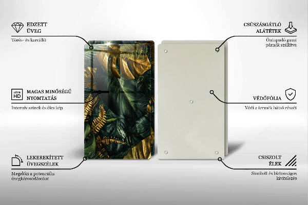 Főzőlap védő üveglap Arany monstera levelek