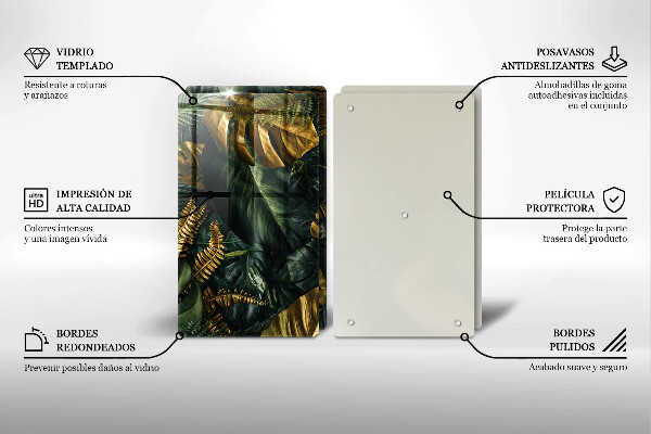 Főzőlap védő üveglap Arany monstera levelek