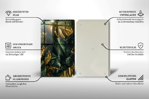 Főzőlap védő üveglap Arany monstera levelek