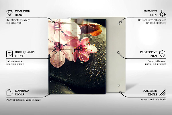 Tűzhely fedőlap Virágok zen kövek