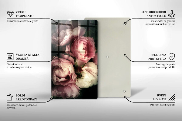 Tűzhely fedőlap Bazsarózsa virágok