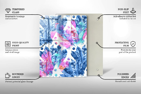 Tűzhely fedőlap Tollak boho illusztráció