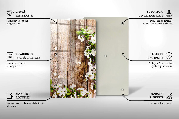 Tűzhely fedőlap Fehér virágok a táblákon