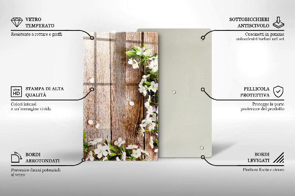 Tűzhely fedőlap Fehér virágok a táblákon