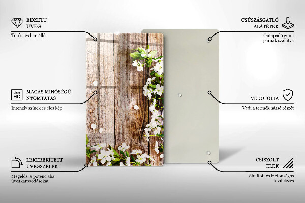 Tűzhely fedőlap Fehér virágok a táblákon