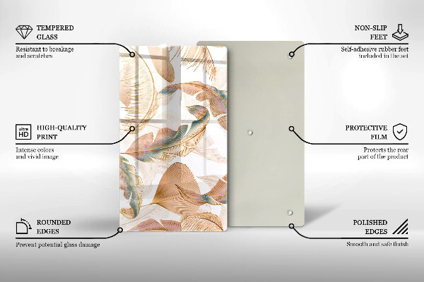 Tűzhely fedőlap Boho tollak és levelek