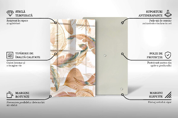 Tűzhely fedőlap Boho tollak és levelek