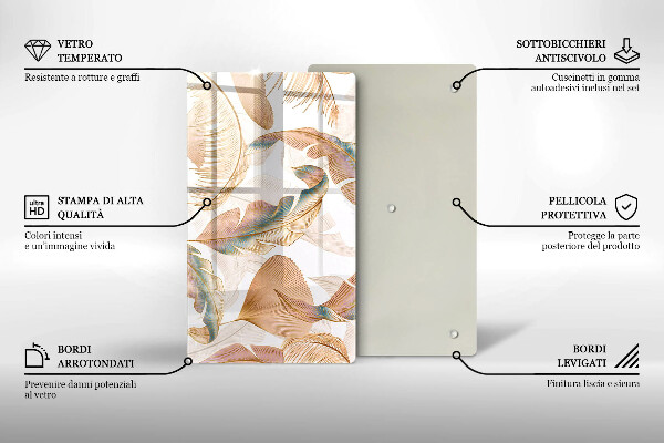 Tűzhely fedőlap Boho tollak és levelek