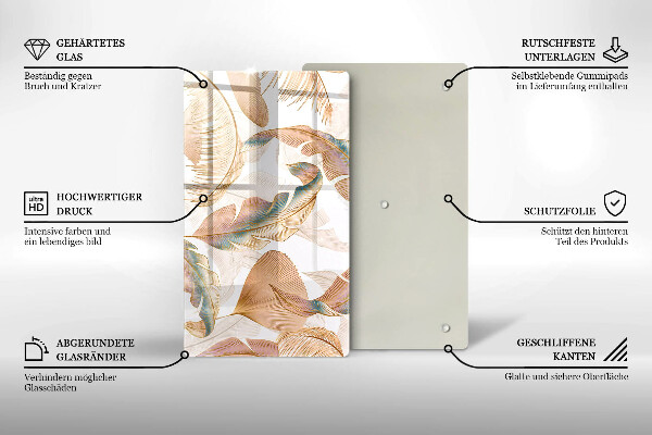 Tűzhely fedőlap Boho tollak és levelek