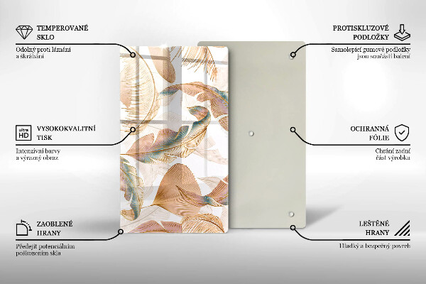 Tűzhely fedőlap Boho tollak és levelek