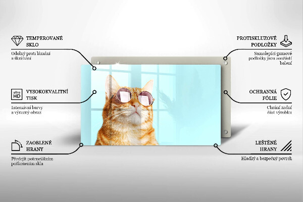 Tűzhelyvédő Vörös macska szemüveggel