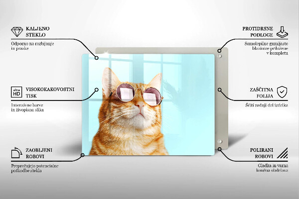 Tűzhelyvédő Vörös macska szemüveggel