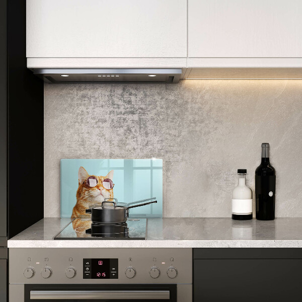 Tűzhelyvédő Vörös macska szemüveggel