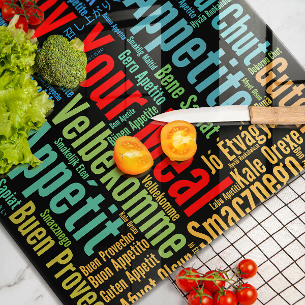 Tűzhelyvédő üveglap Feliratok Jó étvágyat nyelvek