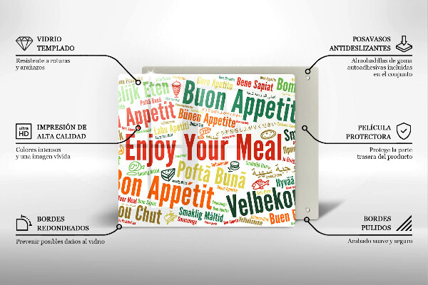 Tűzhelyvédő üveglap Feliratok Jó étvágyat nyelvek
