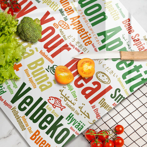 Tűzhelyvédő üveglap Feliratok Jó étvágyat nyelvek