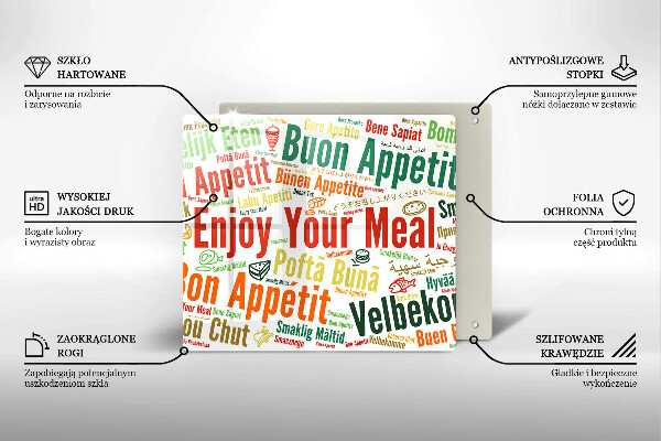 Tűzhelyvédő üveglap Feliratok Jó étvágyat nyelvek