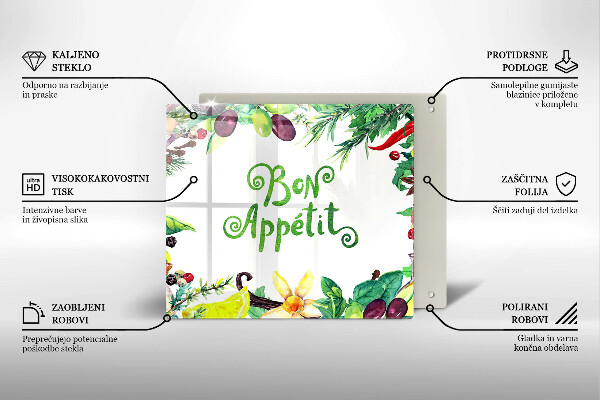 Tűzhelyvédő üveglap Bon Appetit felirat