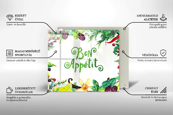 Tűzhelyvédő üveglap Bon Appetit felirat