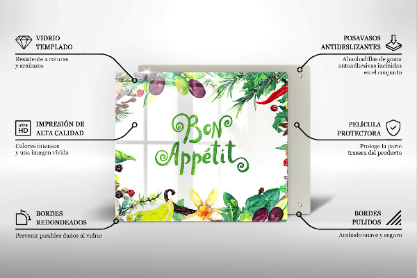 Tűzhelyvédő üveglap Bon Appetit felirat