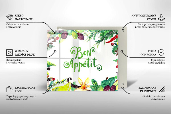 Tűzhelyvédő üveglap Bon Appetit felirat