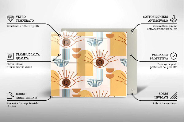 Tűzhelyvédő üveglap Boho szem minta