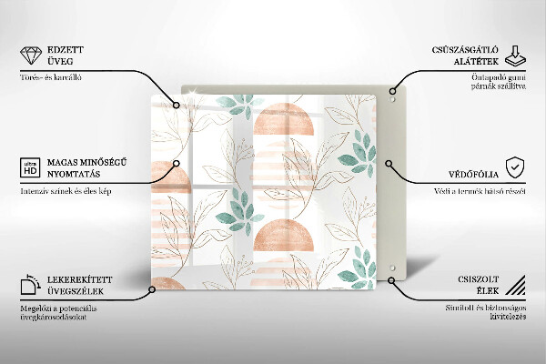 Tűzhelyvédő üveglap Boho levelek minta