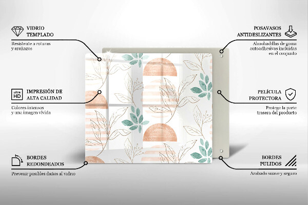 Tűzhelyvédő üveglap Boho levelek minta