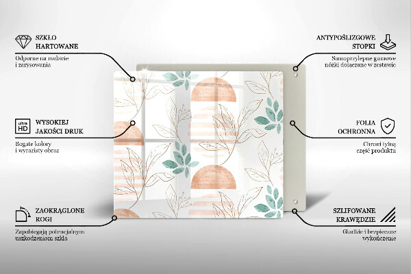 Tűzhelyvédő üveglap Boho levelek minta