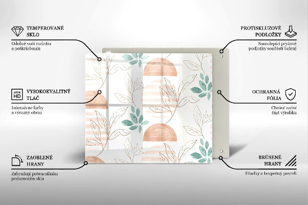 Tűzhelyvédő üveglap Boho levelek minta