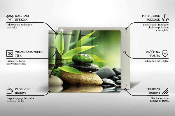 Tűzhelyvédő üveglap Zen bambusz kövek