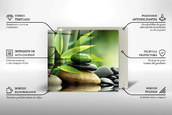 Tűzhelyvédő üveglap Zen bambusz kövek