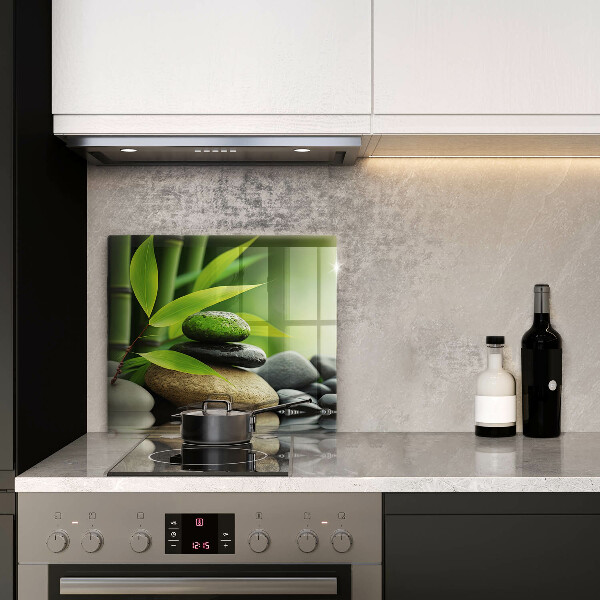 Tűzhelyvédő üveglap Zen bambusz kövek