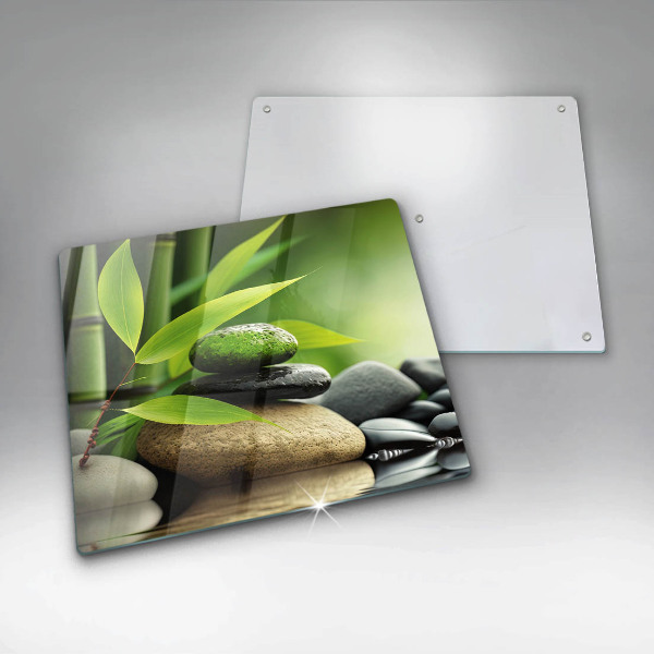 Tűzhelyvédő üveglap Zen bambusz kövek