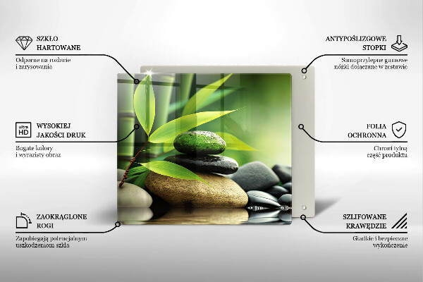 Tűzhelyvédő üveglap Zen bambusz kövek