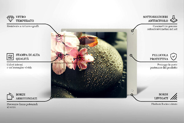 Tűzhelyvédő üveglap Virágok zen kövek