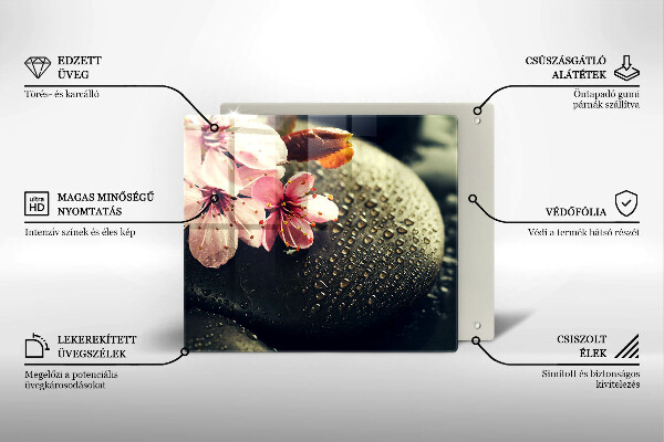 Tűzhelyvédő üveglap Virágok zen kövek