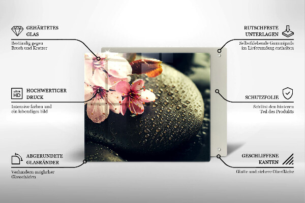 Tűzhelyvédő üveglap Virágok zen kövek