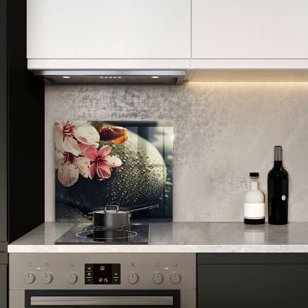 Tűzhelyvédő üveglap Virágok zen kövek