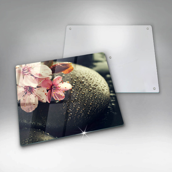 Tűzhelyvédő üveglap Virágok zen kövek