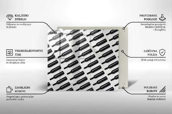 Tűzhelyvédő üveglap Fekete borosüvegek