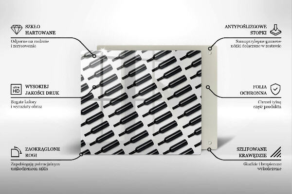 Tűzhelyvédő üveglap Fekete borosüvegek