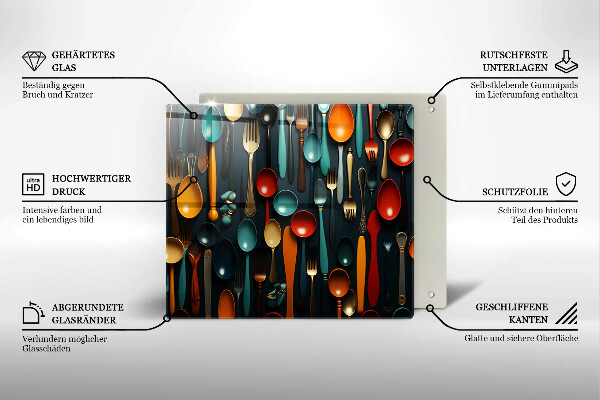 Tűzhelyvédő üveglap Színes kanalak és villák