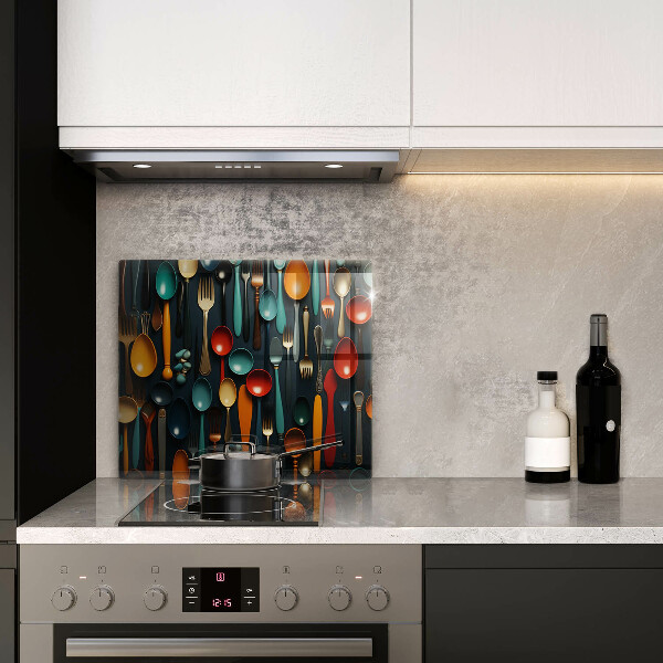 Tűzhelyvédő üveglap Színes kanalak és villák