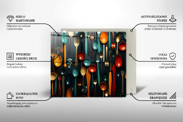 Tűzhelyvédő üveglap Színes kanalak és villák