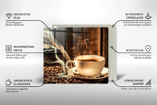 Tűzhelyvédő üveglap Csésze és kávébab