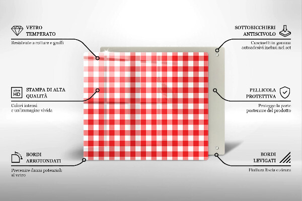 Tűzhelyvédő üveglap Piros-fehér kockás minta