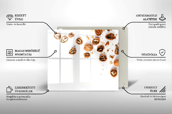 Tűzhelyvédő üveglap Dió fehér alapon