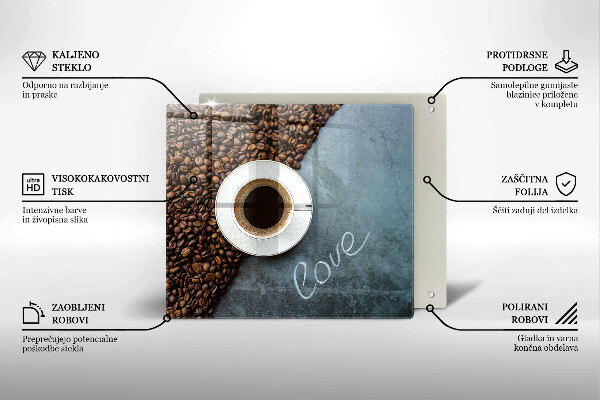 Tűzhelyvédő üveglap Kávébab és csésze