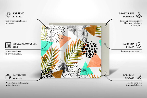 Tűzhelyvédő üveglap Boho levelek minta